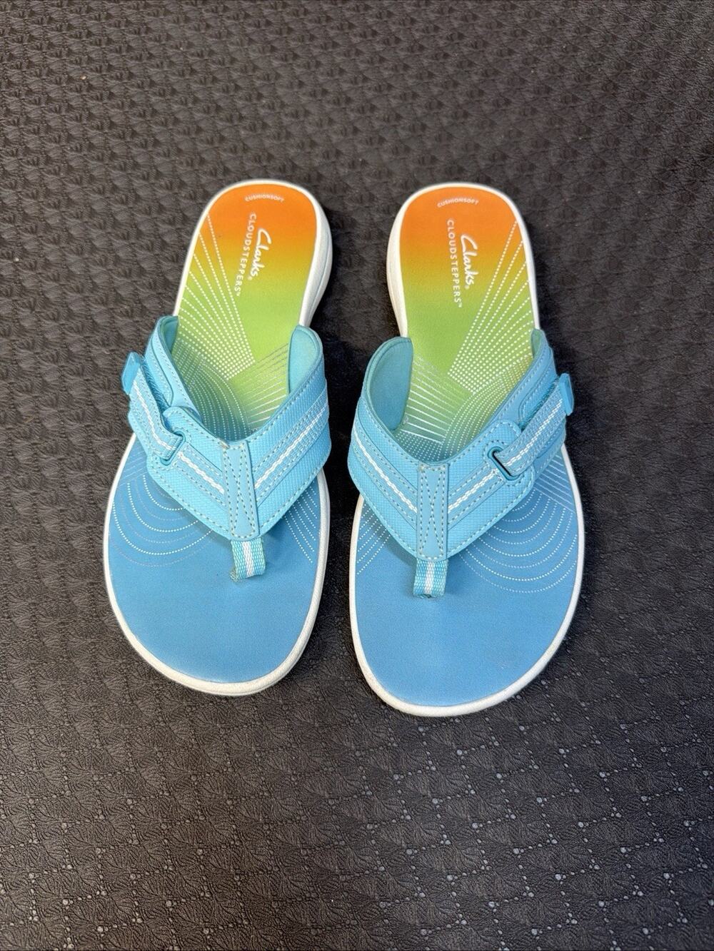 Clarks Sandals Blue Thong Flip Flop Cloudsteppers Comfort Shoes Women's Size 9